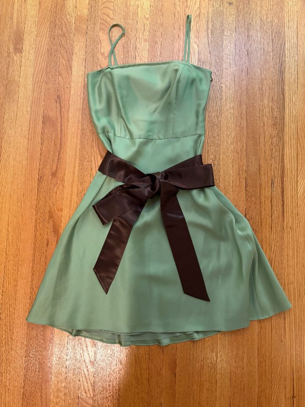 Strap (also strapless) Silk Dress with Brown Belt (detached)
